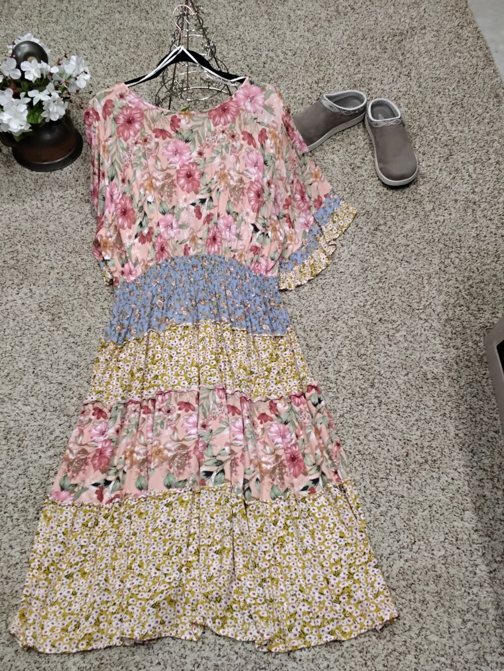 4057 Size  XL Umgee 100% Rayon Tiered Midi Length Boho Dress. - Picture 5 of 7